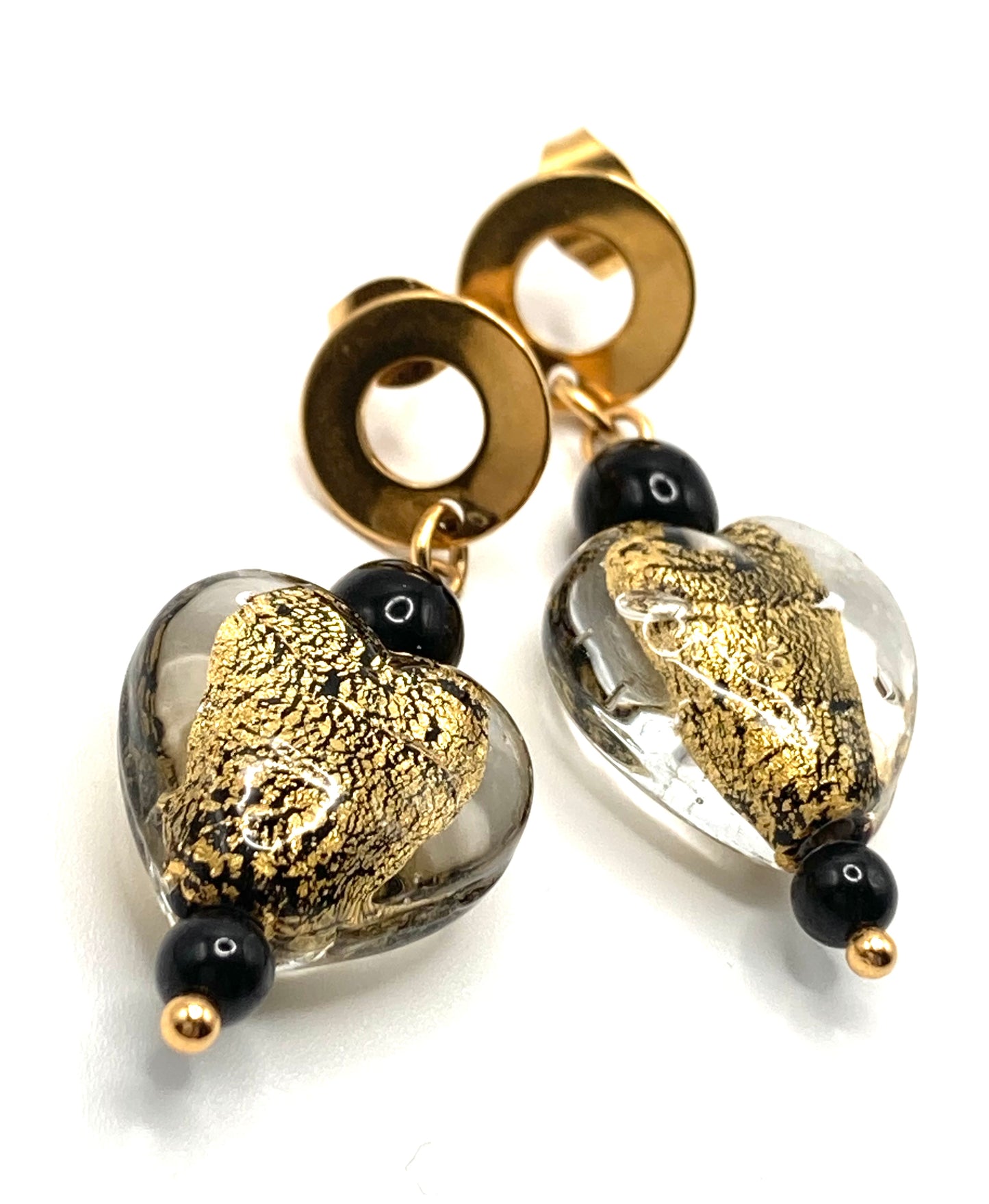 Collana e orecchini con cuore in vetro