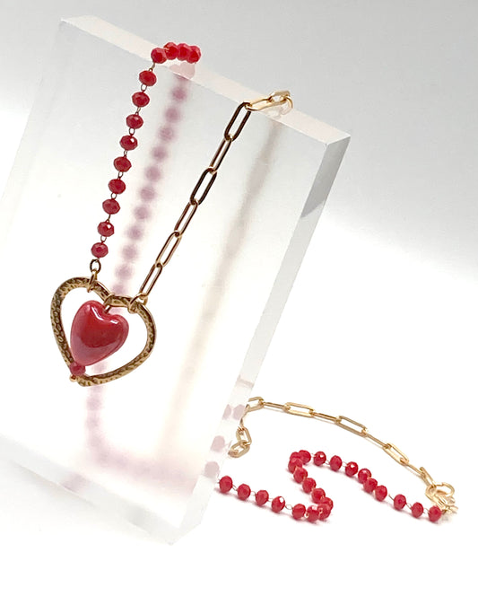 Collana rosario con cuore ceramica