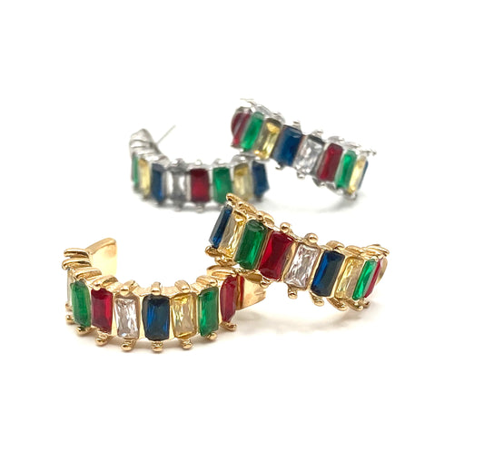 Orecchini Mezza Luna con Strass Multicolor