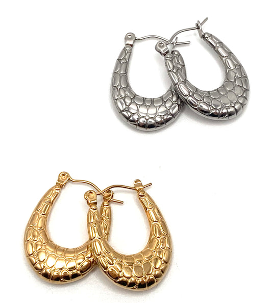 Orecchini ad anelle ovali stampa Coccodrillo