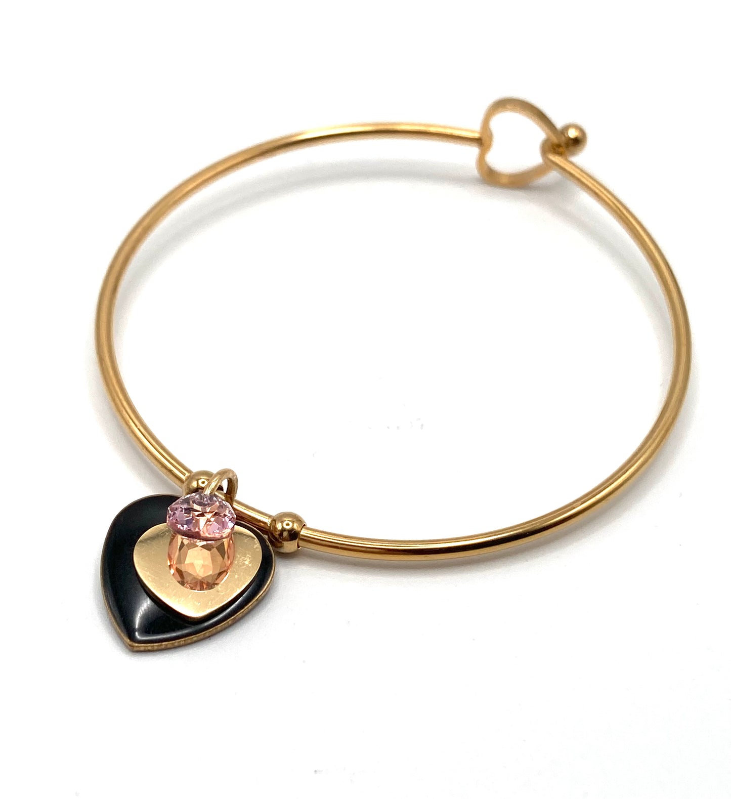 Bracciale Rigido con Charms Cuore e Goccia in Cristallo