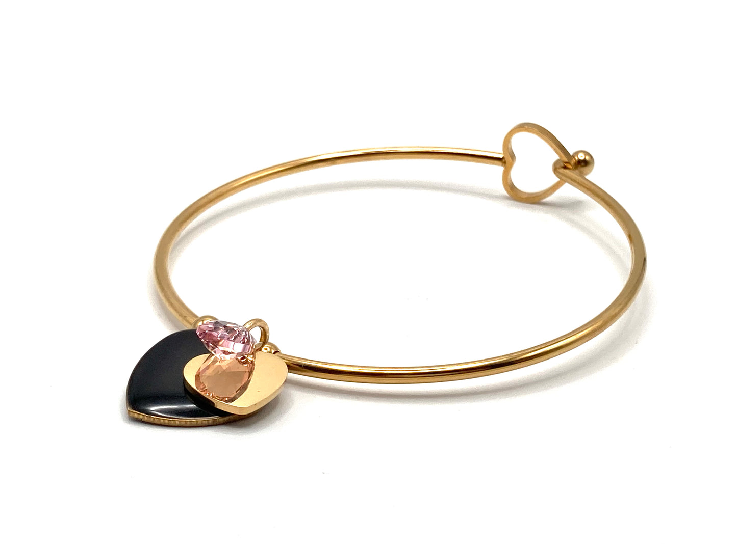 Bracciale Rigido con Charms Cuore e Goccia in Cristallo