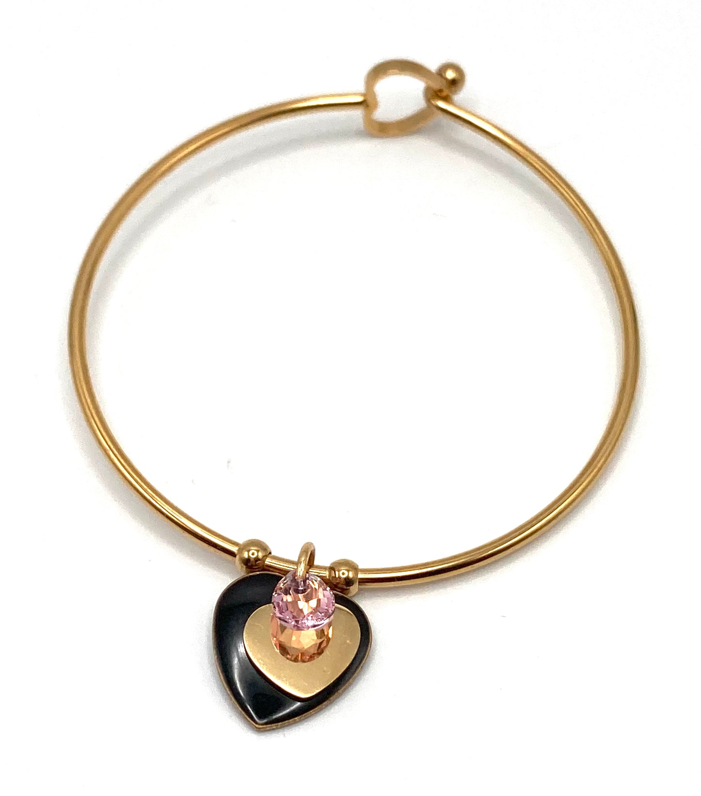 Bracciale Rigido con Charms Cuore e Goccia in Cristallo