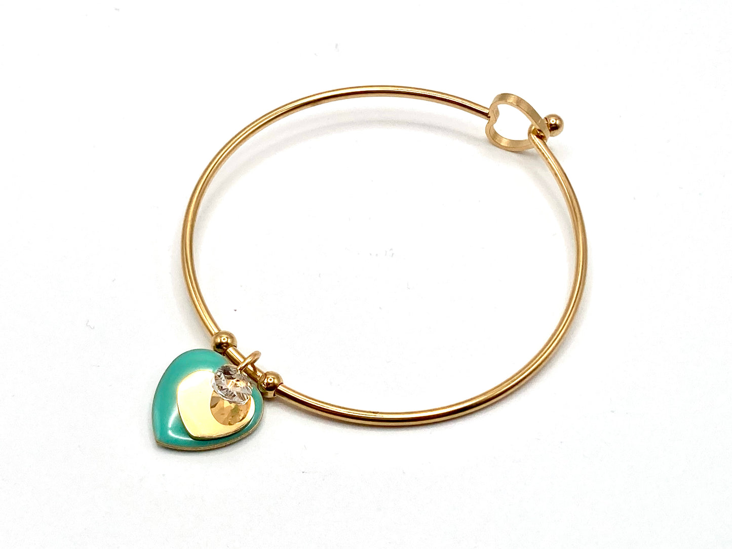 Bracciale Rigido con Charms Cuore e Goccia in Cristallo