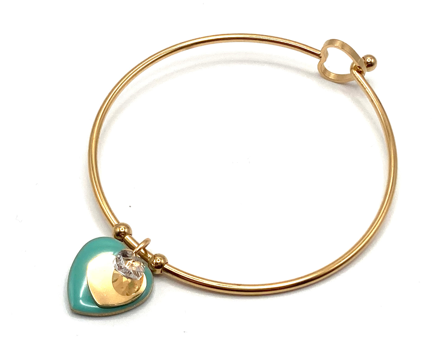 Bracciale Rigido con Charms Cuore e Goccia in Cristallo