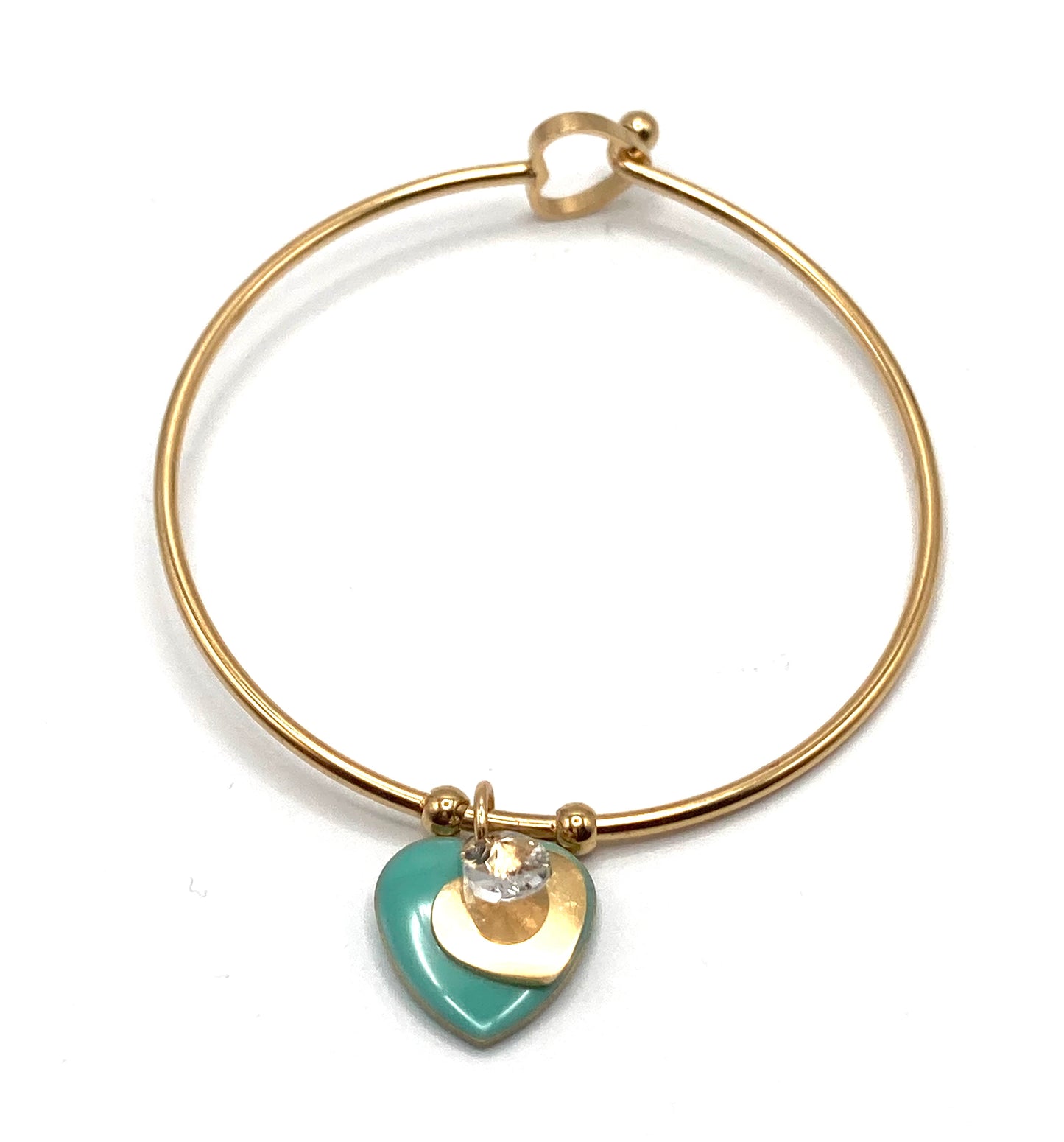 Bracciale Rigido con Charms Cuore e Goccia in Cristallo