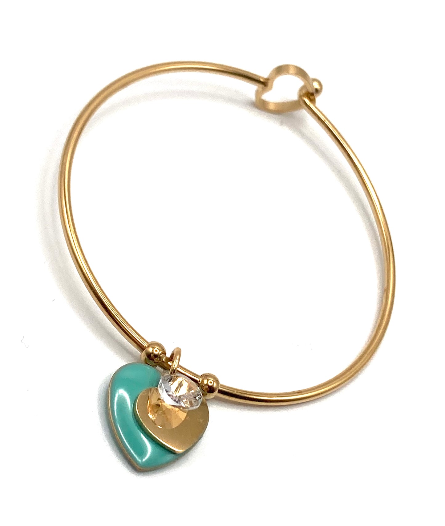 Bracciale Rigido con Charms Cuore e Goccia in Cristallo