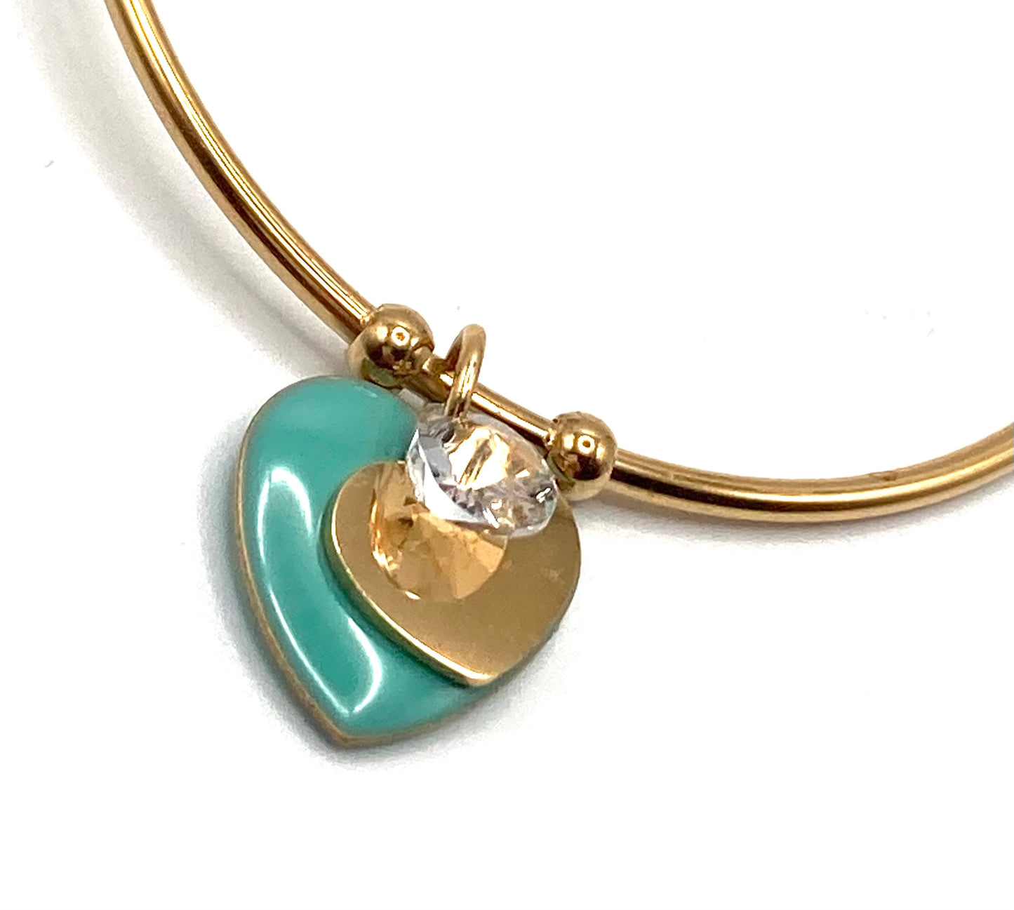 Bracciale Rigido con Charms Cuore e Goccia in Cristallo