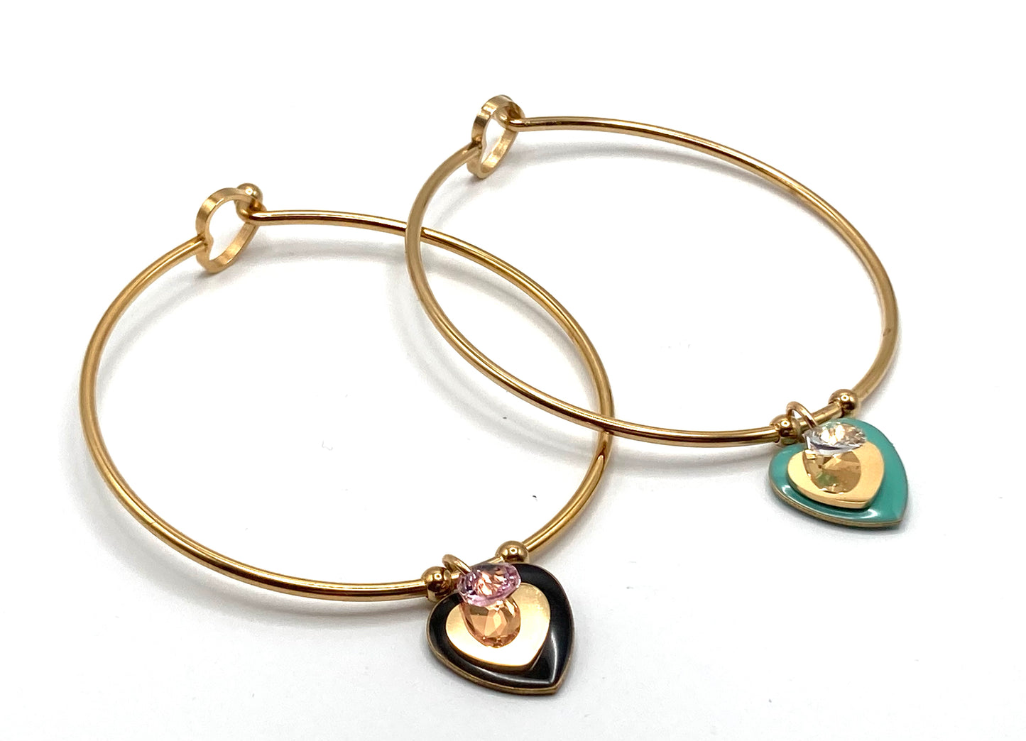 Bracciale Rigido con Charms Cuore e Goccia in Cristallo