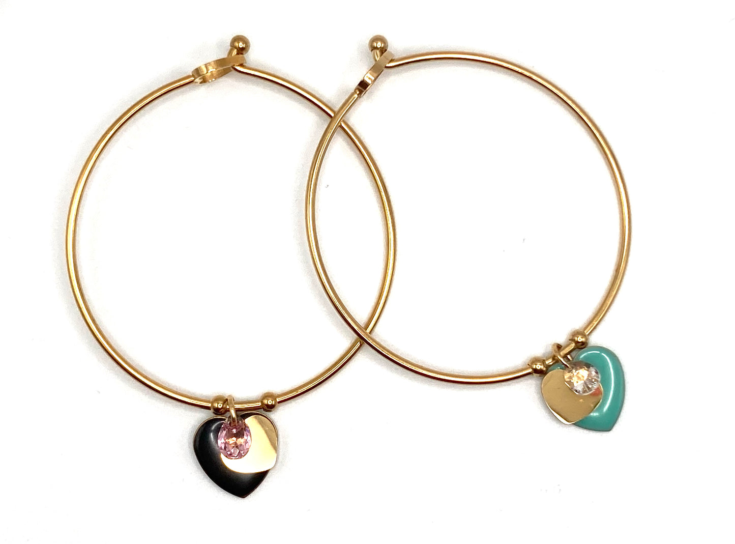 Bracciale Rigido con Charms Cuore e Goccia in Cristallo