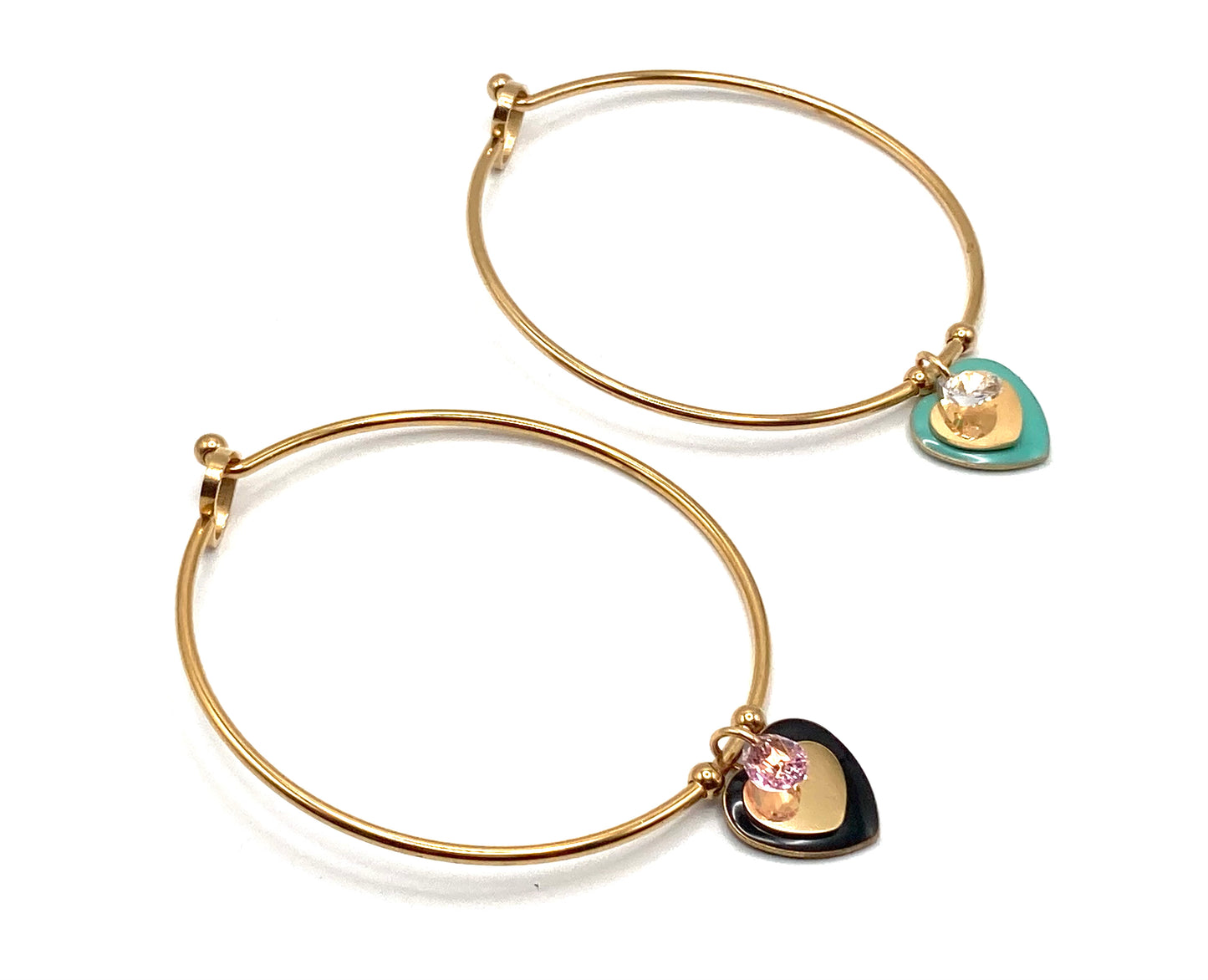Bracciale Rigido con Charms Cuore e Goccia in Cristallo