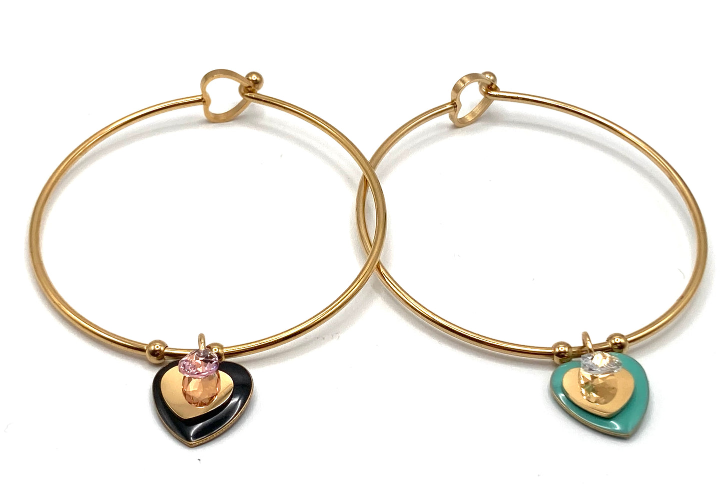 Bracciale Rigido con Charms Cuore e Goccia in Cristallo