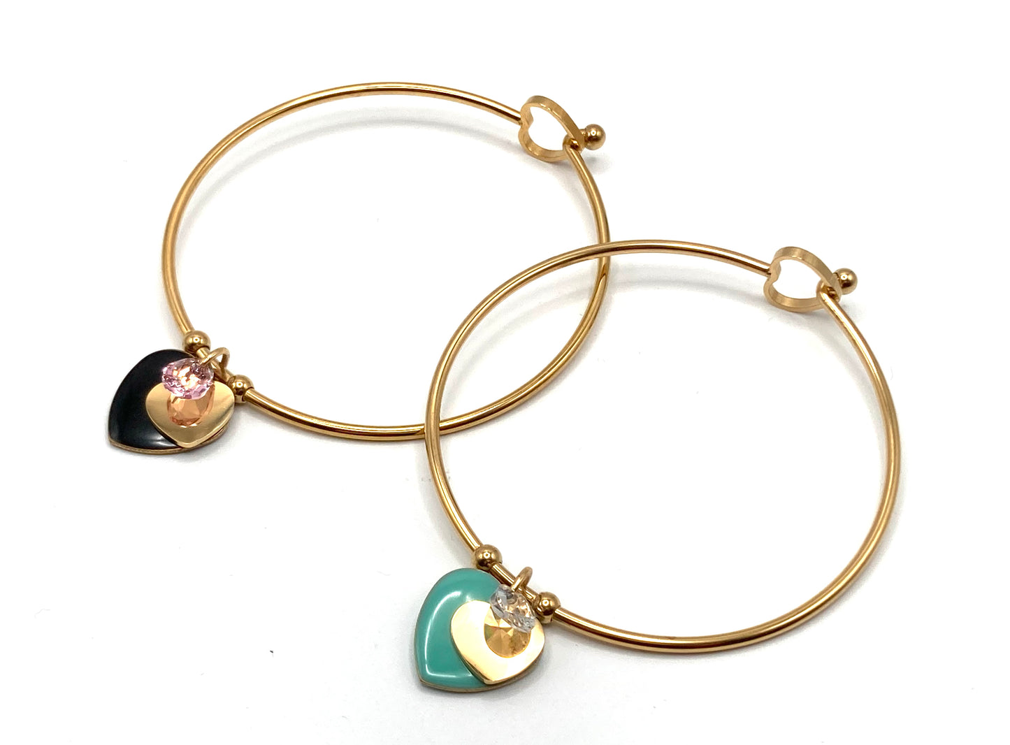 Bracciale Rigido con Charms Cuore e Goccia in Cristallo
