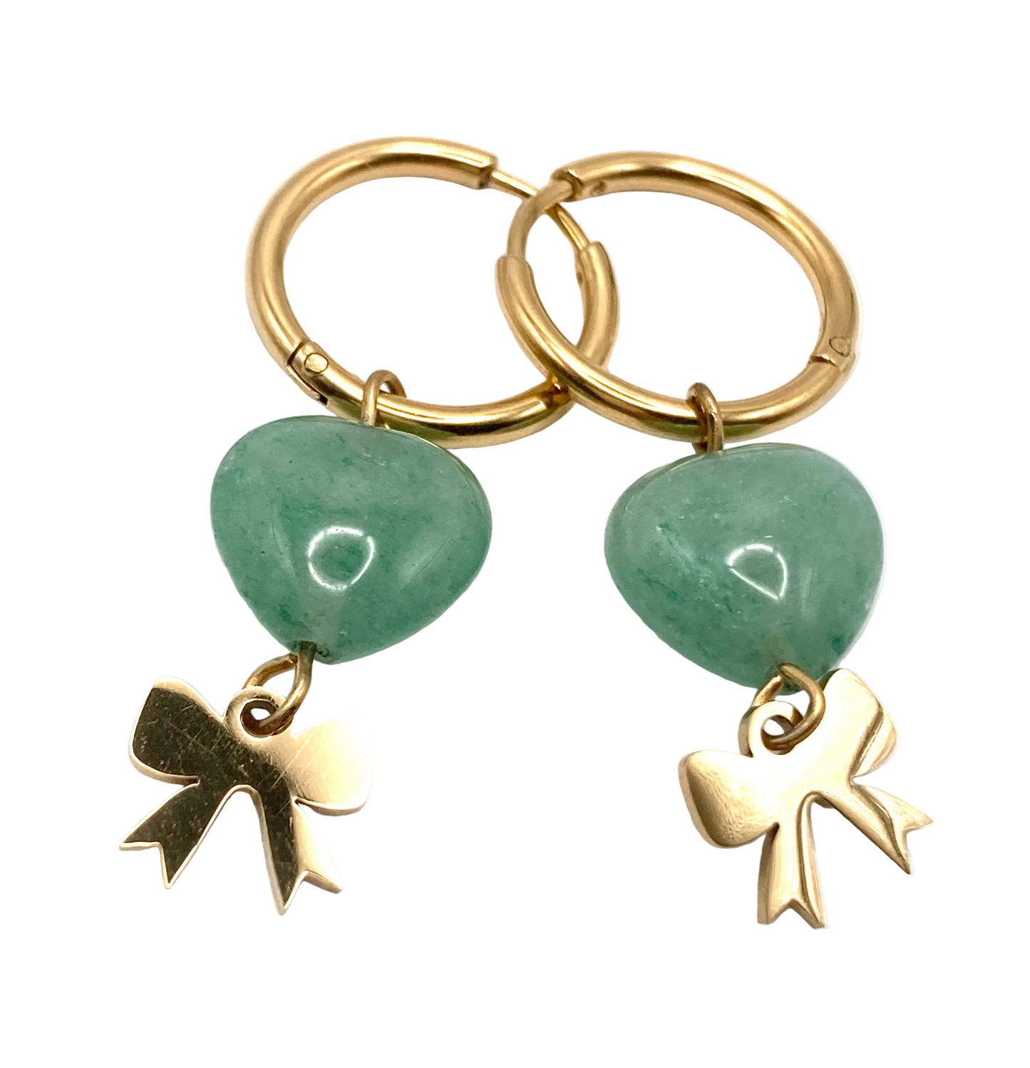 Orecchini a Cerchio con Cuori in Avventurina verde