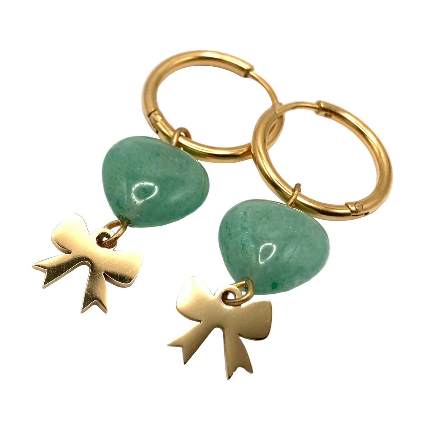 Orecchini a Cerchio con Cuori in Avventurina verde