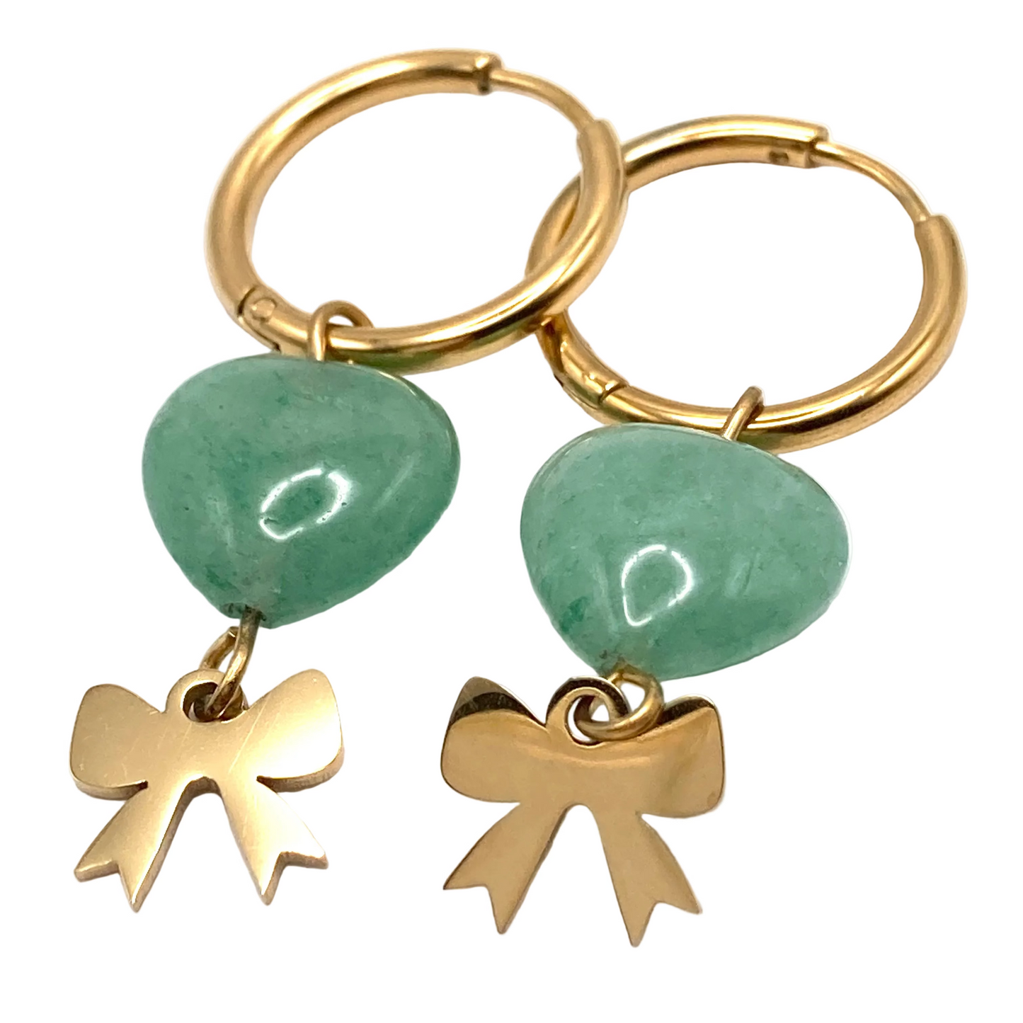 Orecchini a Cerchio con Cuori in Avventurina verde