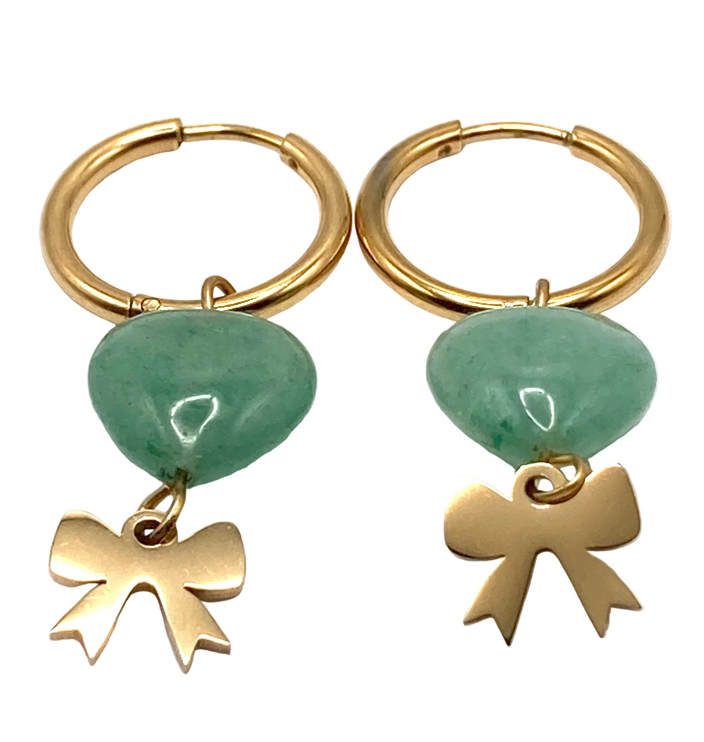 Orecchini a Cerchio con Cuori in Avventurina verde