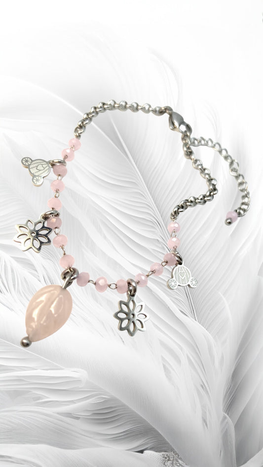 MILAKOO Bracciale di quarzo rosa con bracciale di cristallo Bangle di pietra naturale Shine Ladies MILAKOO Bracciale di quarzo rosa con bracciale di cristallo Bangle di pietra naturale Shine Ladies
