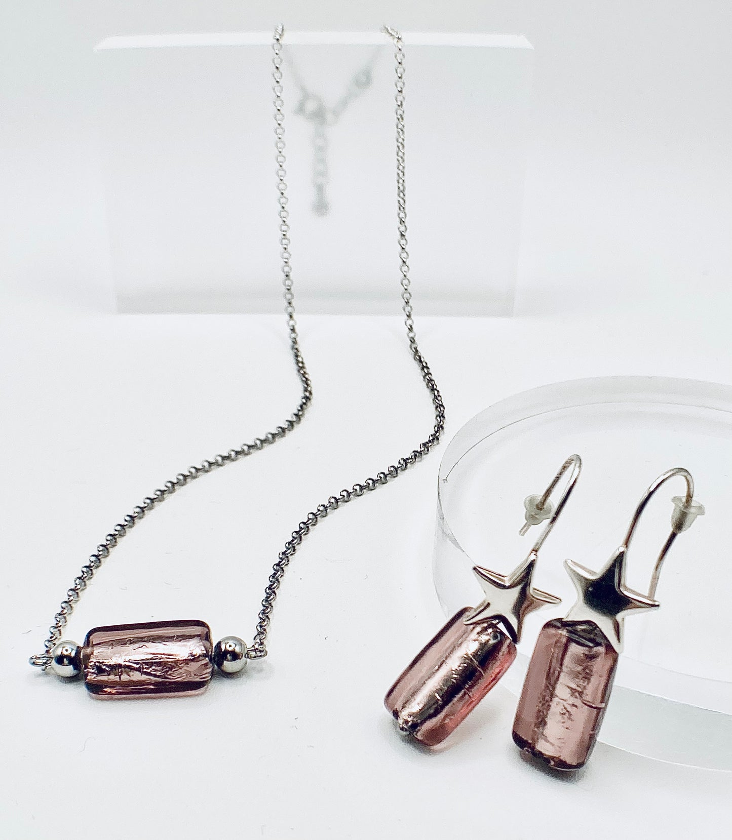 Collana e orecchini in argento 925 e vetro